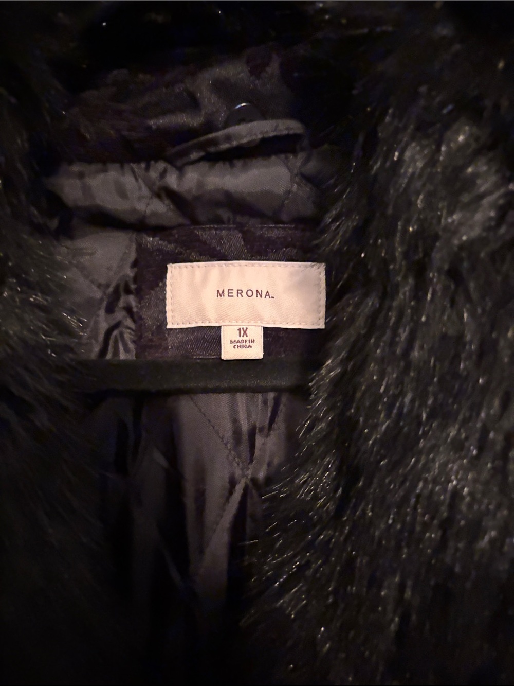 Vintage Merona Black Floral Jacquard Coat with removable Faux Fur Shawl Collar - Picture 3 of 5